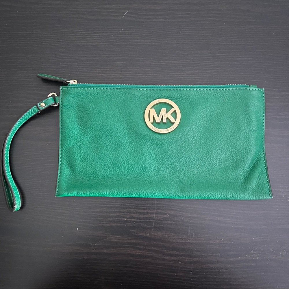 Michael Kors Emerald Wristlet with Gold Logo